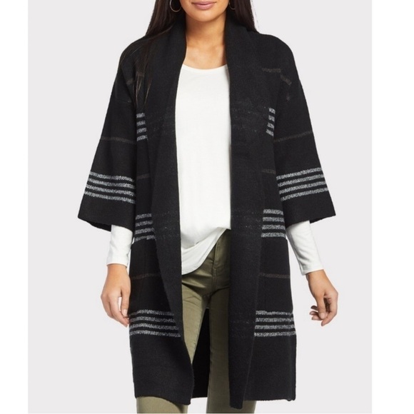 Lovestitch × Evereve Kristen Stripe Black Blanket Cardigan Size Small - Picture 1 of 10